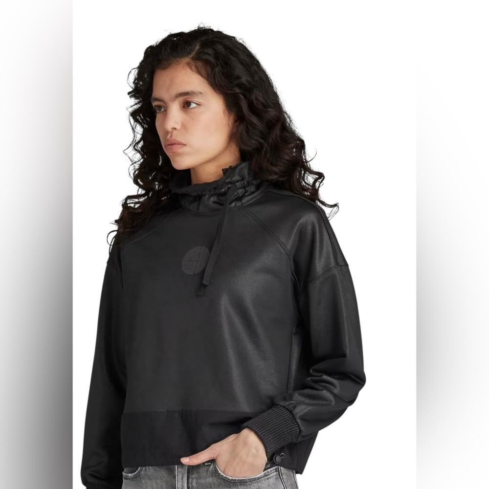G-STAR RAW Women's Ruffle Neck Cropped Jacket Sweater Size M Black City $140